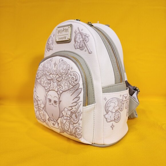 Loungefly Harry Potter Hedwig Owl Ornamental White Grey Embossed Mini Backpack - Picture 7 of 10
